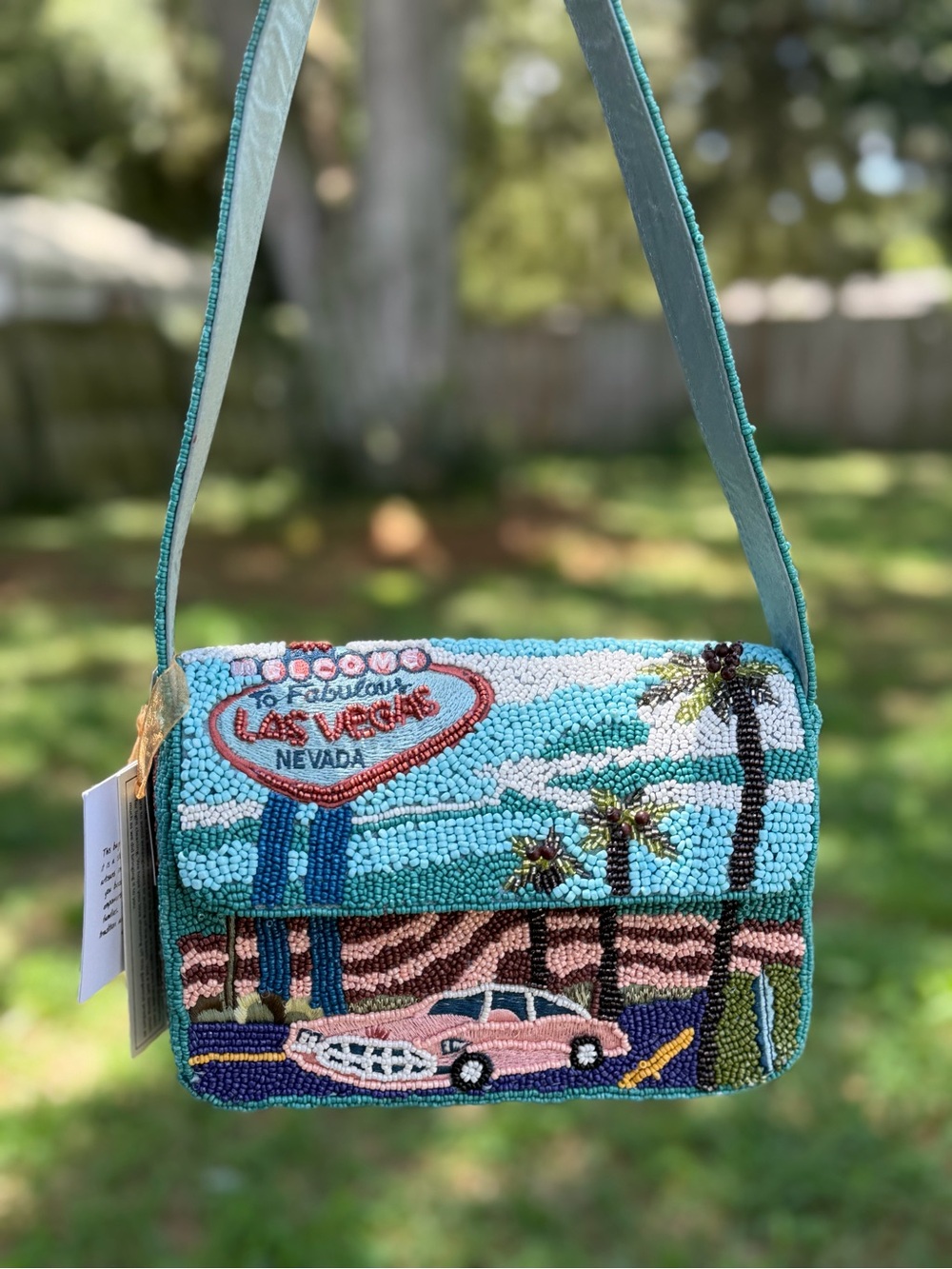 Tj maxx Marshalls Beaded Turquoise and Pink Las Vegas Scene Bag